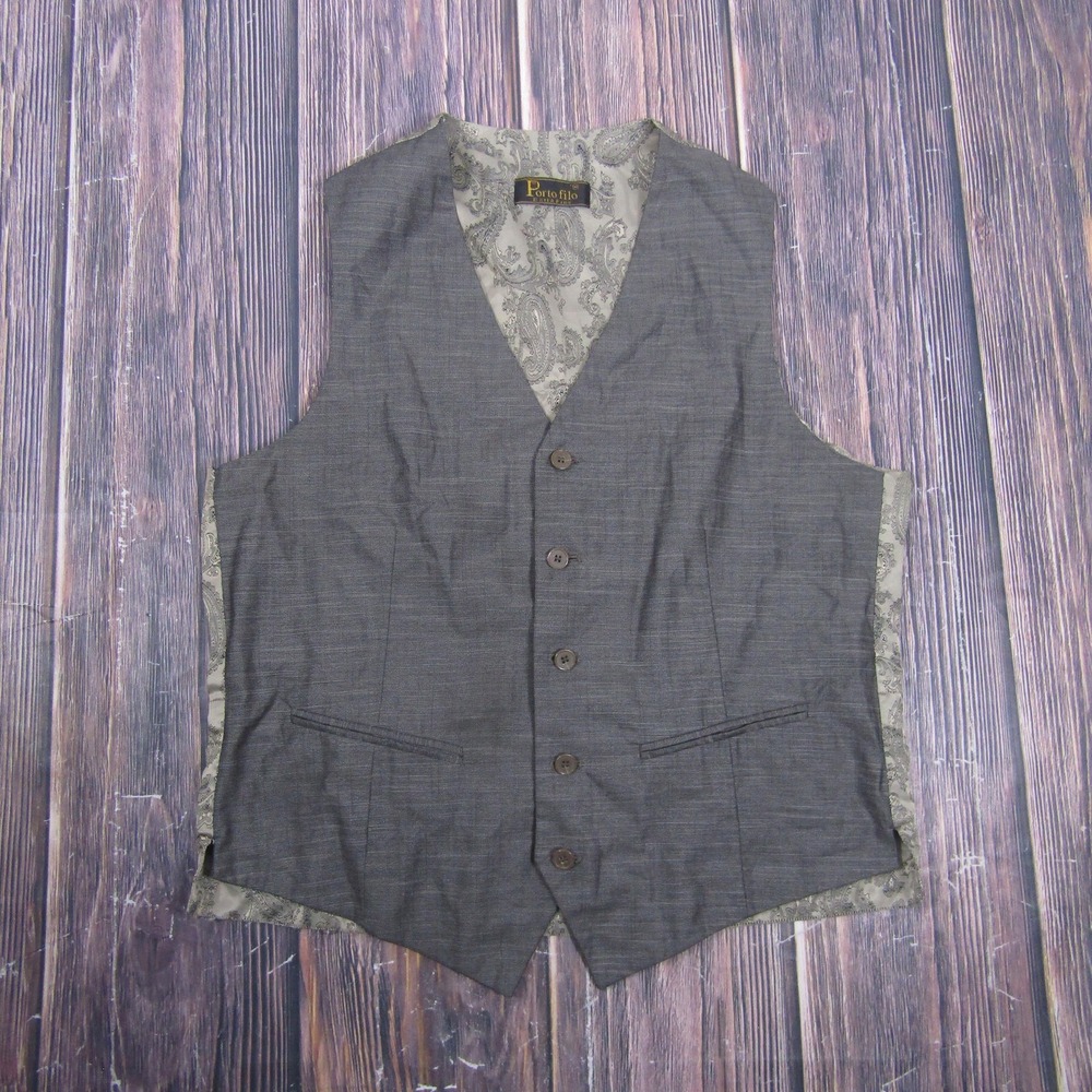 Portofilo Vest Mens 38 Gray Slim Fit 3 Piece Suit Waistcoat Belted Poly Viscose